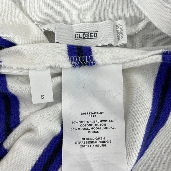 CLOSED Italy Knit Top Mock Neck T-Shirt White Blue Stripes Small - Picture 3 of 11